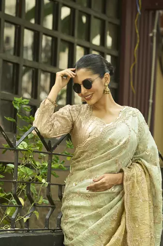 Green embroidered banarasi saree