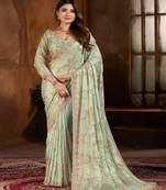 Green embroidered georgette saree