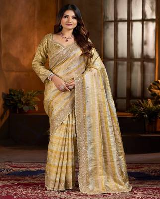 Gold embroidered banarasi silk saree 1