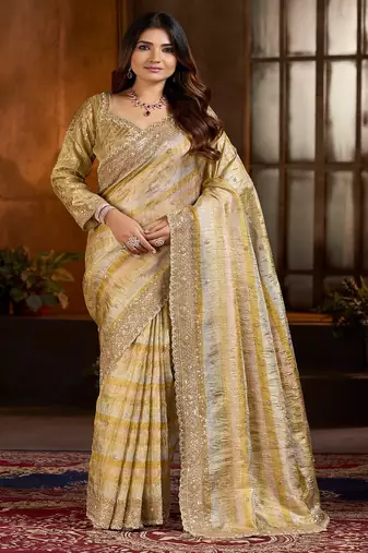 Gold embroidered banarasi silk saree