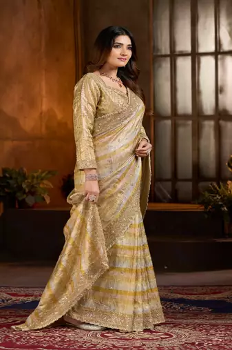 Gold embroidered banarasi silk saree