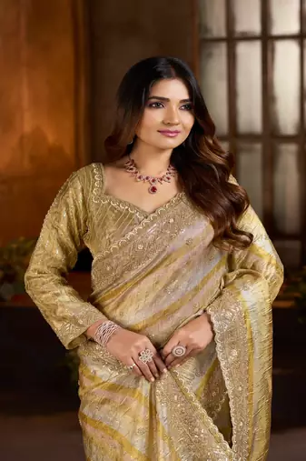 Gold embroidered banarasi silk saree
