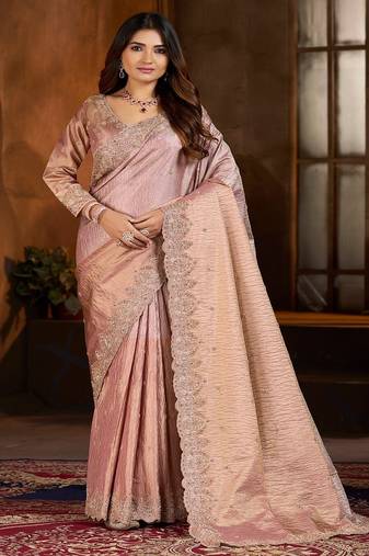 Pink embroidered tissue saree