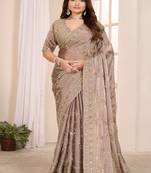 Chiku embroidered georgette saree