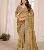 Gold embroidered georgette saree
