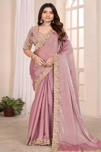 Pink embroidered georgette saree