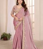 Pink embroidered georgette saree