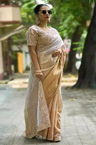 Pink embroidered banarasi saree