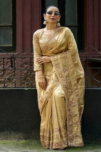 Gold embroidered banarasi saree