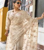 Chiku embroidered banarasi tissue saree