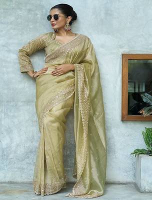 Pista embroidered banarasi silk saree 1