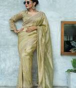 Pista embroidered banarasi silk saree