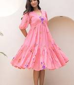 Rose pink digital print full round flair kota checks kurti