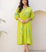 Lemon green digital print full round flair kota checks kurti