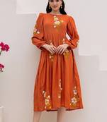Rust orange digital print full round flair kota checks kurti