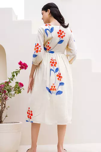 Off white digital print full round flair kota checks kurti