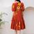 Rust orange digital print full round flair kota checks kurti