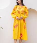 Yellow digital print full round flair kota checks kurti