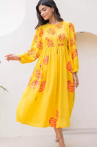 Yellow digital print full round flair kota checks kurti