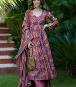 Dusty magenta heavy digital printed maslin anarkali palazzo style
