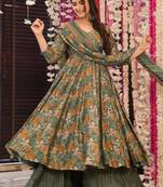 Dusty green heavy digital printed maslin anarkali palazzo style