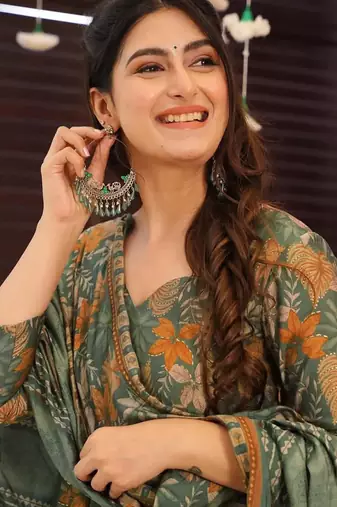 Dusty green heavy digital printed maslin anarkali palazzo style