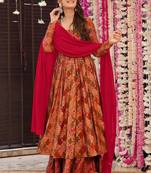 Orange heavy digital printed maslin anarkali palazzo style