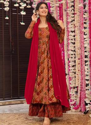 Orange heavy digital printed maslin anarkali palazzo style 4