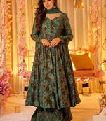 Green heavy digital printed maslin anarkali palazzo style