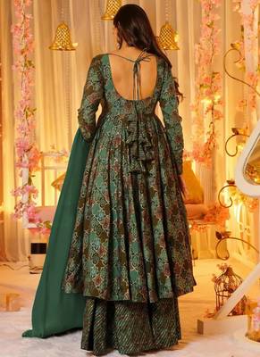 Green heavy digital printed maslin anarkali palazzo style 3