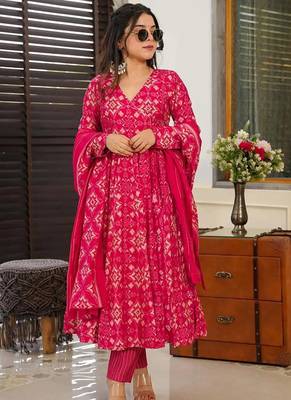 Pink heavy digital printed maslin anarkali style 2