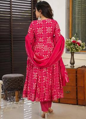 Pink heavy digital printed maslin anarkali style 3