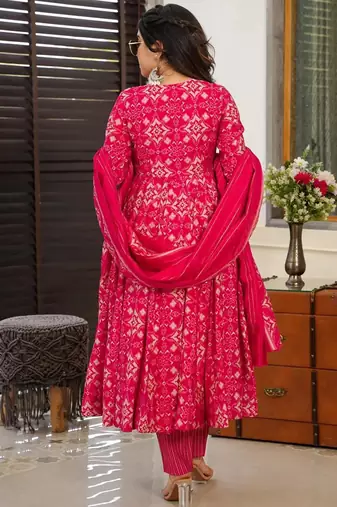 Pink heavy digital printed maslin anarkali style