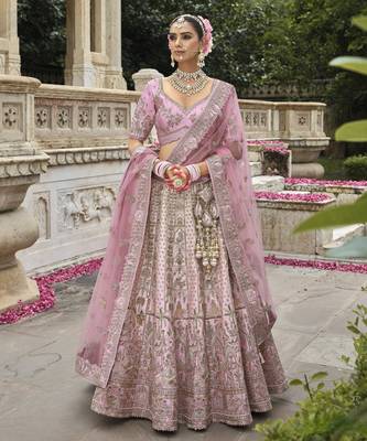 baby pink Premium Silk Bridal Lehenga with Hand Embroidery & Zarkan Work for wedding 1