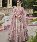 baby pink Premium Silk Bridal Lehenga with Hand Embroidery & Zarkan Work for wedding