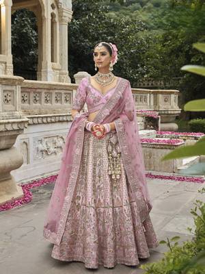 baby pink Premium Silk Bridal Lehenga with Hand Embroidery & Zarkan Work for wedding 2