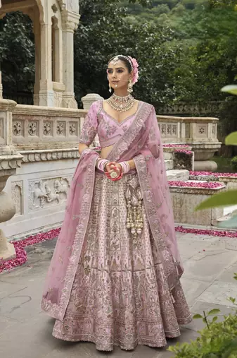 baby pink Premium Silk Bridal Lehenga with Hand Embroidery & Zarkan Work for wedding