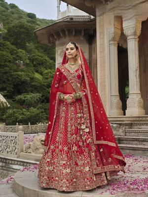 Red  Silk Bridal Lehenga with Hand Embroidery & Zarkan Work for wedding 1