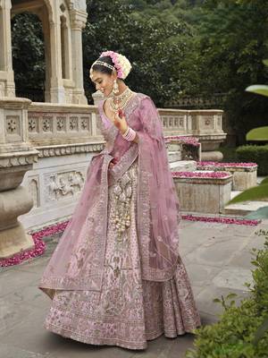 baby pink Premium Silk Bridal Lehenga with Hand Embroidery & Zarkan Work for wedding 3