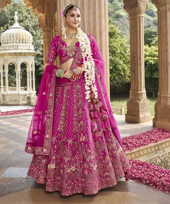 Pink Silk Hand Embroidery & Zarkan Work Bridal Lehenga Choli with Dupatta 1