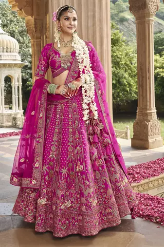 pink Premium Silk Bridal Lehenga with Hand Embroidery & Zarkan Work for wedding