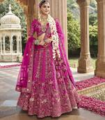 Pink Silk Hand Embroidery & Zarkan Work Bridal Lehenga Choli with Dupatta