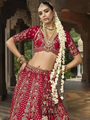 Red  Silk Bridal Lehenga with Hand Embroidery & Zarkan Work for wedding 2