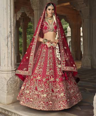 Red  Silk Bridal Lehenga with Hand Embroidery & Zarkan Work for wedding 3