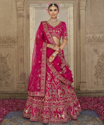 pink  Silk Bridal Lehenga with Hand Embroidery & Zarkan Work for wedding 1