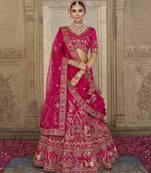 pink Premium Silk Bridal Lehenga with Hand Embroidery & Zarkan Work for wedding