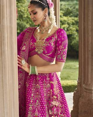Pink Silk Hand Embroidery & Zarkan Work Bridal Lehenga Choli with Dupatta 3