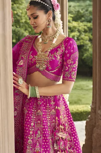 Pink Silk Hand Embroidery & Zarkan Work Bridal Lehenga Choli with Dupatta