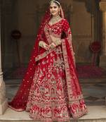 red Premium Silk Bridal Lehenga with Hand Embroidery & Zarkan Work for wedding