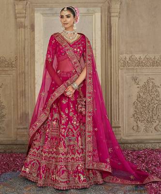 pink  Silk Bridal Lehenga with Hand Embroidery & Zarkan Work for wedding 2